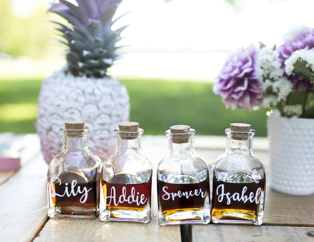 brunch party syrup bottles personalized